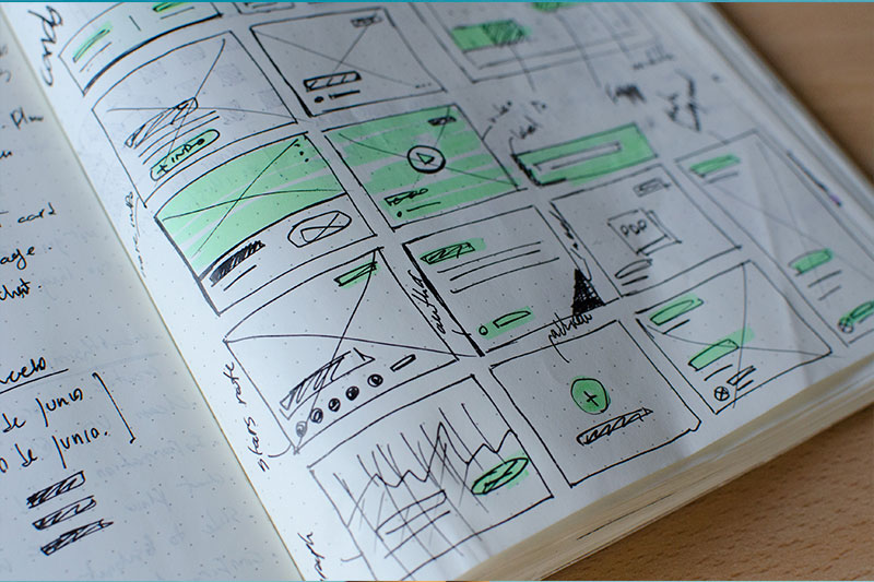 Libreta de bocetos para la planeación de las interfaces de una aplicación 